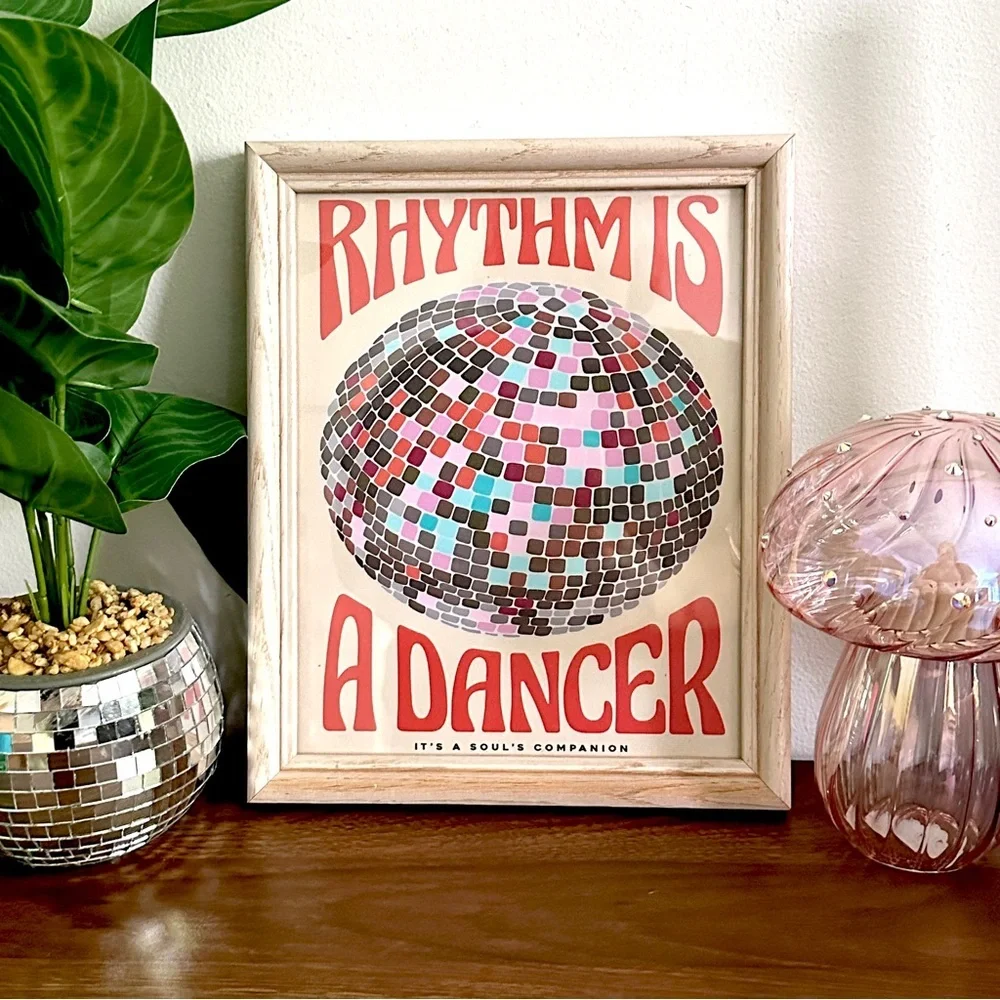 Rhythm Is A Dancer Disco Ball Mirror Ball Canvas Art Print Wood Framed Wall Art